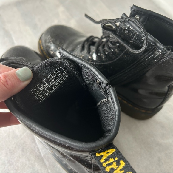 DR DOC MARTENS 1460J BLACK GLITTER COMBAT ANKLE BOOTS UNISEX US 4M 5W New Laces* - Picture 3 of 9